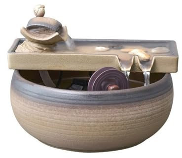 ZKALQECNF Fontane da Tavolo L'acqua Corrente attrae ricchezza Fontana da Tavolo for Ufficio Paesaggio Zen Fontana d'Acqua in Ceramica Ruota Feng Shui Fontana da Interno