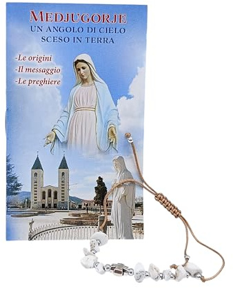Generico Bracciale Decina in Pietra di Medjugorje, 6 mm, con Corda, Artigianale Italiano, con Libretto di Preghiere 6x11 cm