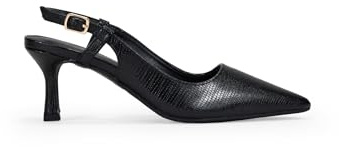 BOSANOVA Zapatos de salón Destalonados para Mujer con Grabado Animal Print, Acabado en Punta y tacón Fino Kitten de 6.5 cm. Cierre de Tira Trasera con Hebilla. Calzado para Mujer Negro 40