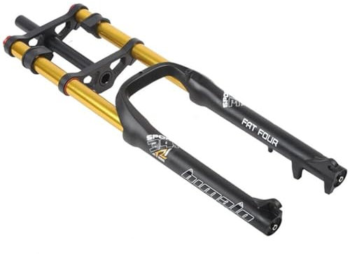 KLYso 26 * 4,0 Fatbike-Vorderradgabel Downhill-Luftgabel Doppelschulter 1-1/8 Rückpralleinstellung Scheibenbremse 140 Mm Federweg QR E-Bike Snow Beach BMX(Gold)