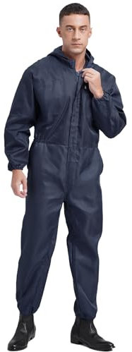 Sxiwei Herren Langarm Arbeitsoverall Einteiliger Lange Jumpsuit mit Reisverschluss Work Strampler Atmungsaktiv Arbeitskleidung Navy blau XXL