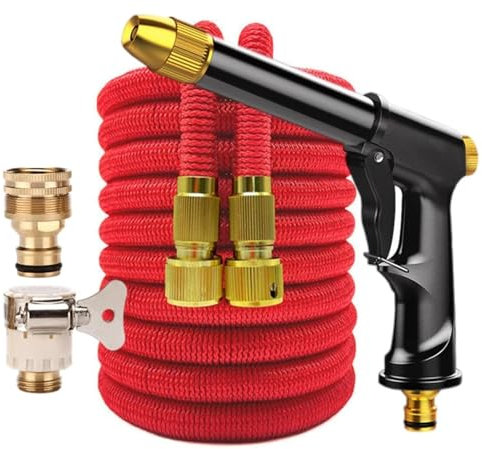WENYOG Hosepipes For Garden For Garden Farm Irrigation Car Wash High Pressure Garden Water Hose Expandable Double Metal Connector Pvc Reel Magic Water Pipes(Red,1/2''_100FT-30M EXTENDED)