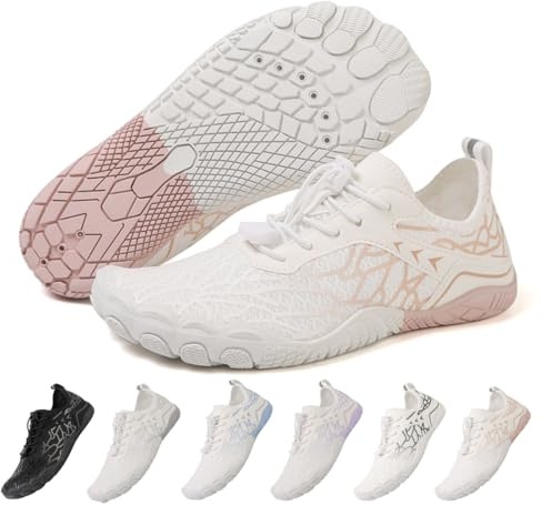 ZEPYFXIT Zapatos de Agua Mujer Hombre Secado Rápido Calzado Descalzos Ligeras Flexibles Barefoot Zapatillas de Deportes Transpirable Piscina Playa(Blanco Rosa,40 EU)