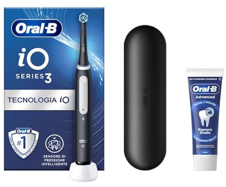 Oral-B Spazzolino Elettrico Ricaricabile iO 3N Nero, 1 Testina Di Ricambio, 1 Spazzolino Elettrico Oral B + 1 Dentifricio Gengive & Smalto Pro-Repair Classico 75ml