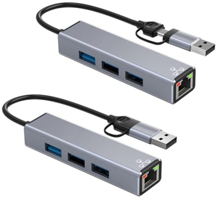 Rvyan Adaptador USB C/USB A A Ethernet 1000Mbps RJ45 Tarjeta de Red Plug-And-Play para teléfono/Laptop