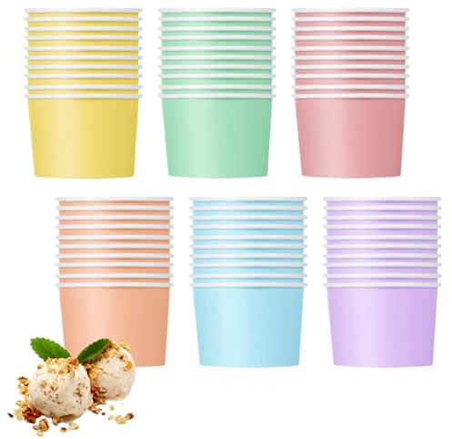 DYUEE 60 PCS Paper Ice Cream Cups 150ml Colorful Paper Dessert Cups | Dessert Bowls for Hot and Coldfor Sundae Frozen Yogurt for Party, Home and Office(6 Colors)
