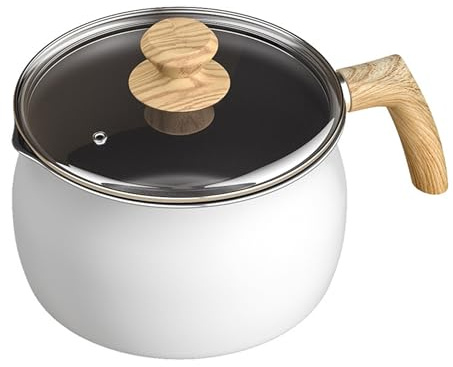 Hervidor de leche de aluminio con Tapa, Olla pequeña con mango ergonómico, Tazón para leche con Tapa 16 cm, Recubrimiento Antiadherente, Apta para todo tipo de Cocinas