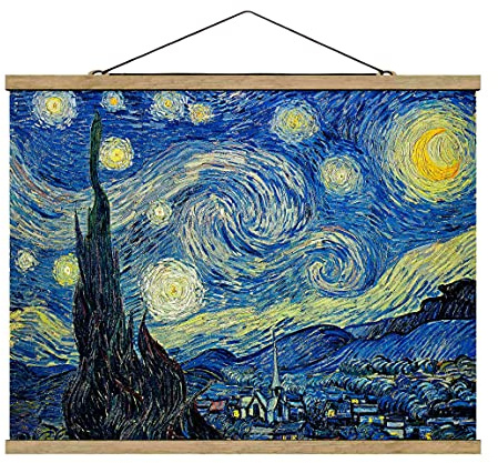 micasia Stoffbild Vincent van Gogh Kunstdruck Wandbehang inkl. Holzfurnier & Kordel Wanddeko - Made in Germany - Kunstkopie Modern blau Wohnzimmer Schlafzimmer Bild 5492 (100x75cm)