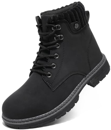 VTASQ Stivali Donna Inverno Scarpe da Neve Impermeabili Stivaletti Pelliccia Stringate Outdoor Stivali da Trekking Caldi Snow Boots GR.37-42 Nero-38EU