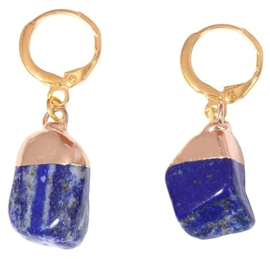 Handgefertigte Edelstein Lapislazuli Ohrringe für Damen und Jugendliche, Unregelmäßige Rohstein Ohrhänger, Vergoldet, Handgefertigter Schmuck mit Leverback