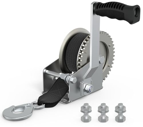 WINSBULL Bootsanhängerwinde für Anhänger, 725,7 kg, robuste Handseilwinde mit 7,6 m Gurt und Haken, Bootszubehör für Boot und Jetski-Anhänger