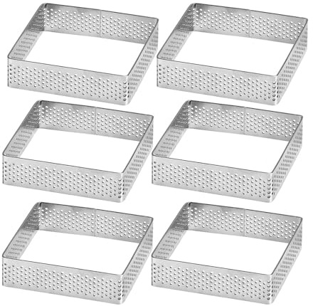 Xanewza 6 Stück Dessertringe und Speiseringe, Rechteck Mousse Set, Rechteck Servierringe Edelstahl Mousseringe Hitzebeständig Geeignet Dessertring/Speisering für Backen Mousse (Quadratisch)