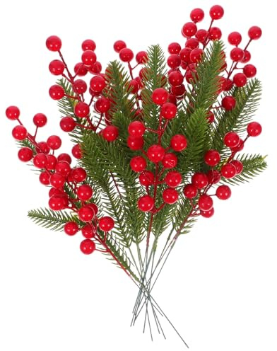 TOYANDONA 20piezas Decoración de Bayas Simuladas Bayas Rojas Artificiales para Árbol de Navidad Tallos de Frutos Rojos Artificiales para Decoración Festiva