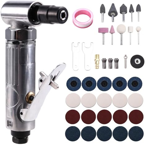Koolenry Amoladora de 90 Grados de 1/4 de Pulgada, Kit de Herramientas de Micropulido y Fresadora de Aire, Máquina de Grabado con Discos de Lijado.