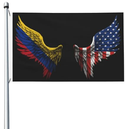 Bandera de Colombia y Estados Unidos de lujo, duradera, de 90 x 150 cm