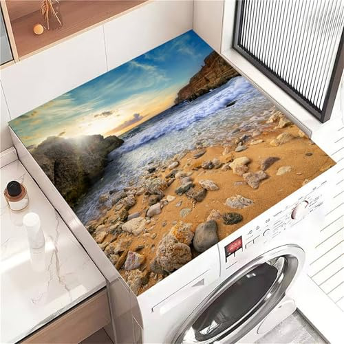 Highdi Housse de Protection pour Machine à Laver Top Plage Ensoleillée, Coussin de Machine à Laver Antidérapant, Tapis de Protection pour Dessus Sèche-Linge Séchage Rapide (Strand 4,30x40cm)