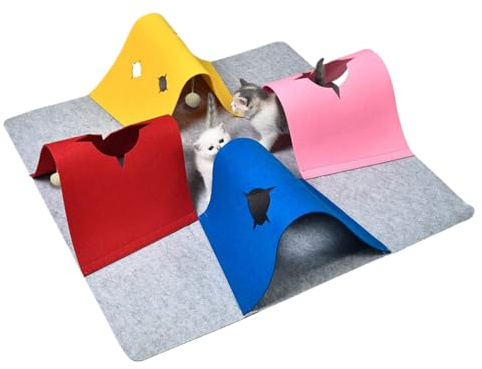 Spielteppich für Katzen, 4-in-1, Tunnel für Haustiere, Spieltunnel für Haustiere, für drinnen und draußen, Schlafzimmer, Wohnzimmer, Training, Reisen