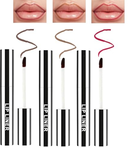 3 Pcs Delineador de Labios Despegable, Perfilador de Labios Removible, voluminizadores e hidratantes, de larga duración, matificante, colores vivos (marrón oscuro + claro + rojo vino)