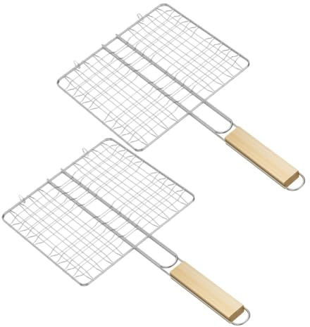 Gettimore Edelstahl-Grillkorb mit langem Griff, 25,4 x 20,3 cm, Verriegelungsdesign für Fischfilets und Meeresfrüchte, 2 Stück