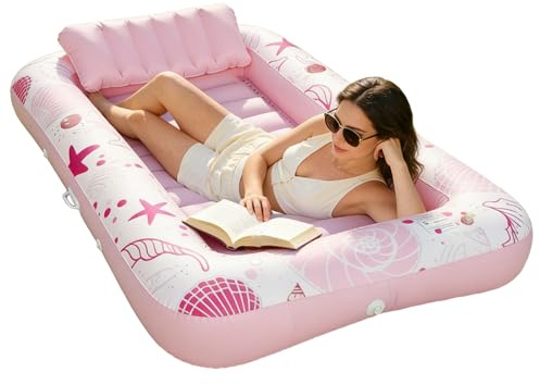 Qooplu Inflatable Tanning Pool Lounger Float - Water Recreation Lounger with Cup Holder | Sunbathing Bed Lounge,for Adults Families Vacation Resort Beach Lake Summer