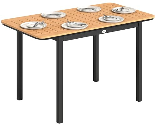 Outsunny - Mesa de jardín para 6 personas, madera compuesta, 127 x 70 cm, color marrón