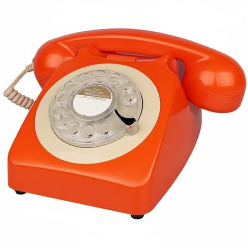 PETSOLA Telefono Vintage Rotary Telefono Fisso d'Epoca con Quadrante Rotante E Campanello in Metallo Design Classico Adatto per Scrivania Ufficio Studio Arredamento, Arancione