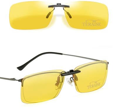 TERAISE Clip Lunette Conduite De Nuit,Clip Lunettes Jaune Pour Lunettes De Prescription/Myopie Sécurité De Conduite