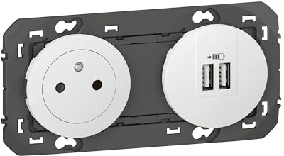 Legrand 600342 Prise de courant 2P+T Surface + chargeur 2 USB Type-A dooxie, 3A précâblés, finition blanc
