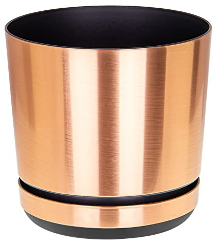 KORAD COPPER Flower Indoor Plant Pot with Saucer – Glossy Modern Decorative Plastic Planter with Drainage Holes for Indoor Plan- (Copper, 26 cm - 10.2 inch)