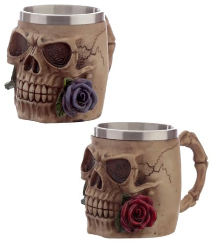 Puckator Decorative Skulls and Roses Tankard - Pint Glass - Viking Goblet - Fantasy Home Decoration - Beer Mugs - Viking Cup - Cool Glasses for Drinking - Tankers for Men - Resin