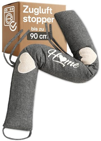 Praknu Zugluftstopper 90cm - Waschbar - Energiesparend - Extra Schwer - Für Türen und Fenster - Grau