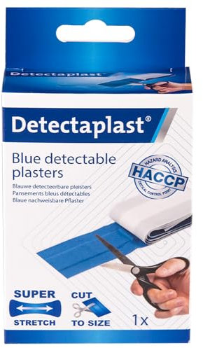 Cerotti detectabili color blu Detectaplast Elastic, cerotti flessibili, cerotti medicazione, cerotti alimentari, cerotti cucina, catering e ristorazione, 6 cm x 1 m, 1 pezzo