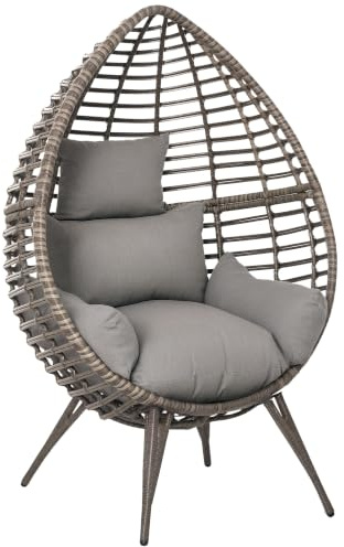 Outsunny Garden Egg Chair Teardrop Outdoor PE Rattan Chair Mixed Grey | Full-body Padded Cushion