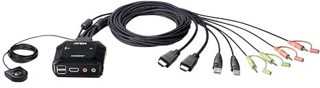 ATEN 2-Port USB 4K HDMI Cable KVM Switch with Remote Port Selector CS22H (up to 4096 x 2160 @ 60Hz, HDCP 2.2) For Windows, Mac, Linux - One KVM console controls two USB HDMI computers