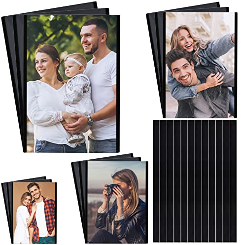 BELLE VOUS Schwarze Magnetische Bilderrahmen Kühlschrank Magnete (24 Stk.) - 4 Größen Plus Magnet Leisten für Beliebige Größe - Durchsichtige Magnet Bilder Rahmen für Kühlschrank & Metall