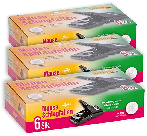 inseko 18x Premium-Mausefallen – Kunststoff/Metall – Wiederverwendbare Schlagfalle – inkl. Handschuhe