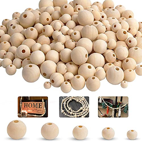 TAIANJI 500 Stycken Runda Träkulor Med Hål, Naturliga Träpärlor Set för Gör-Det-Själv-Hantverk, Tillverkning, Makramé (6, 8, 10, 12, 14 mm)