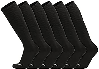TCK Over the Calf Work Socks 6 Pair Moisture Wicking for Men and Women (Black, Large)