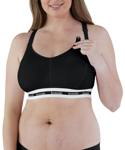 Bravado Designs Sostén sostenible de copa completa para maternidad y lactancia | Original | Algodón orgánico y mezcla de modal Tencel™ | Inalámbrico | DD/E - Copa J, Negro - Tela sostenible, XL