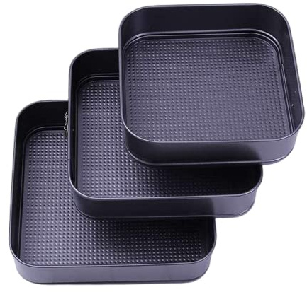 Falytemow Cake Tin Set 3 pcs Nonstick Springform Pan with Removable Bottom Cake Molds of Square Leakproof Cheesecakes Pan Bakeware Set (Gray-Square, 18 cm, 20 cm, 22 cm)