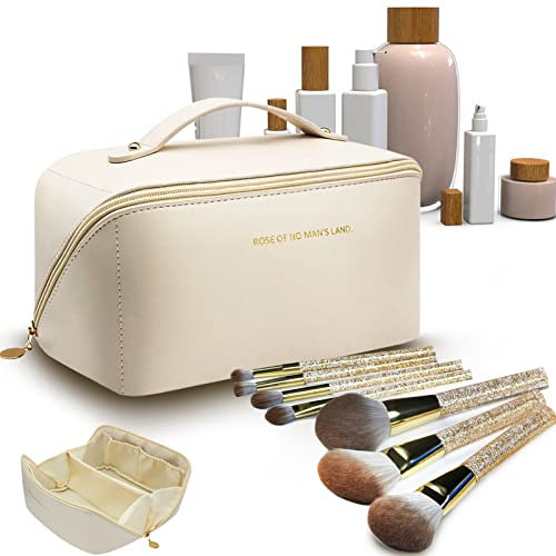 Reise Kosmetiktasche Groß Kapazität, Sanlianzi PU Leder Tragbar Reise Make-up Tasche Wasserdichter Schminktasche Kulturbeutel-Organizer für Toilettenartikel