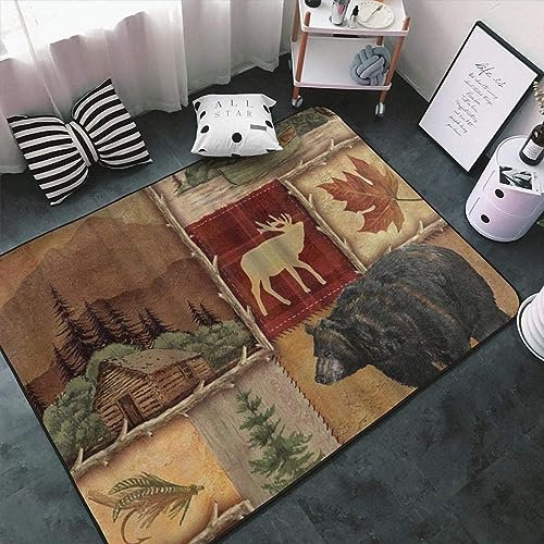 TEMLAN Bär Elch Hirschmuster Rustikale Lodge Teppiche Gegend, Retro Bär Elch Kurzflor Teppiche für Teppich Wohnzimmer Teetisch Sofa Bodenmatte Schlafzimmer Nachttisch Teppich 160 x 230cm