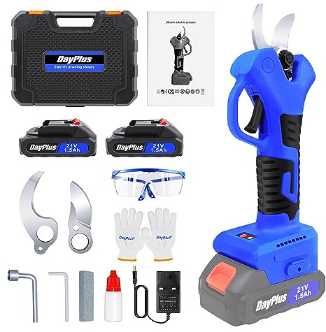 Sécateur électrique 21V sans fil Sécateur électrique 2 batteries, diamètre de coupe 28mm, sécateur électrique professionnel sans fil 1,5Ah, poignée en caoutchouc souple, moteur brushless