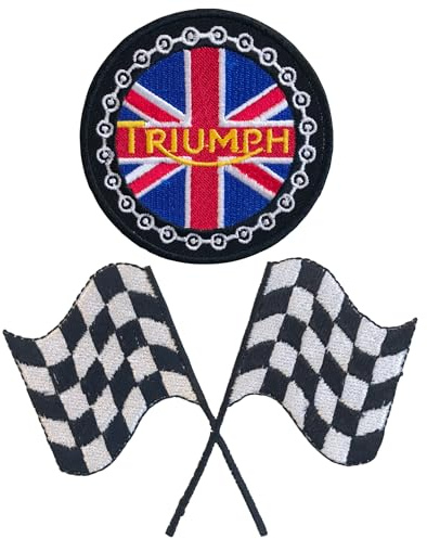 Parche bordado con diseño de la bandera de la bandera del Reino Unido de Triumph con la bandera de la final de vuelta, para motociclista, decoración divertida de jeans, chaqueta, ropa, insignia para