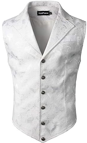 KBOPLEMQ Vestes pour hommes à motif paisley victorien Steampunk Gothique - Veste de costume à une rangée - Veste sans manches - Coupe ajustée - Col en V - Veste de smoking, Blanc., L