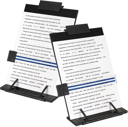 OSPNIEEK Schreibtisch-Dokumentenhalter mit 7 verstellbaren Positionen, 2 Stück, schwarzes Metall, Dokumenten-Organizer, Kopierhalter zum Tippen von Sprachen, Lesen, A4, Briefe, Musikbuch, Tablet,