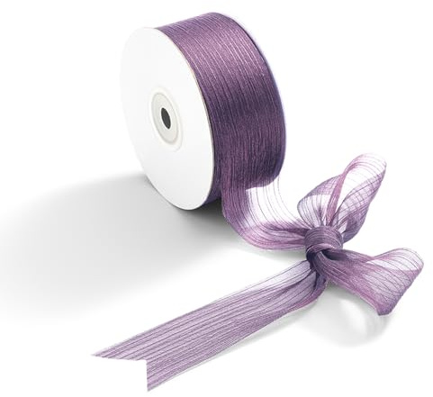 CHUQING Presentband lila, rosettband bröllop, 38 mm x 22 meter, presentband chiffong dekorband chiffongband tygband