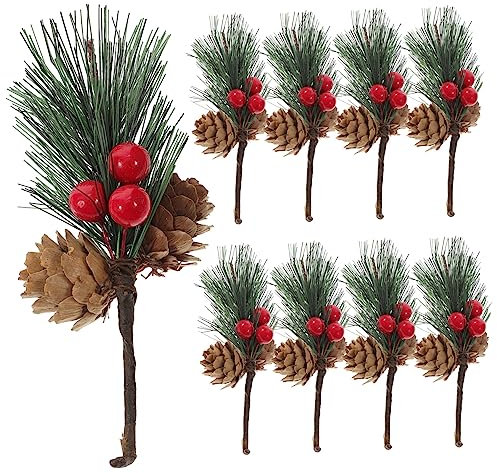 Amosfun 10stücke Künstliche Kiefernzweige mit Tannenzapfen Tannennadeln und Beeren für Weihnachtsdeko Langlebige Künstliche Weihnachtspflanze für Baum Tischdekorationen und Sträuße