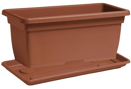 Nicoli Blumentopf Outdoor 80 cm 100 cm aus Polyethylen mit Untersetzer, Pflanzkübel für Pflanzen oder Blumen, rechteckiger Topf für Balkon Garten Terrasse (Cotto, 100 cm 100x45x40)