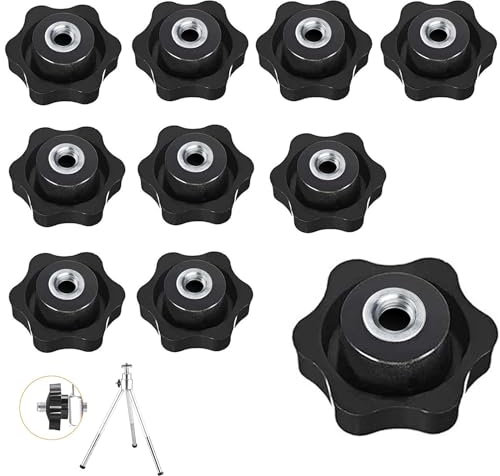 Dado con impugnatura a stella, dado di serraggio M10, dado zigrinato da 50 millimetri, pulsante di bloccaggio con filettatura interna, per meccanica,mobili e industria, nero, 10 pezzi